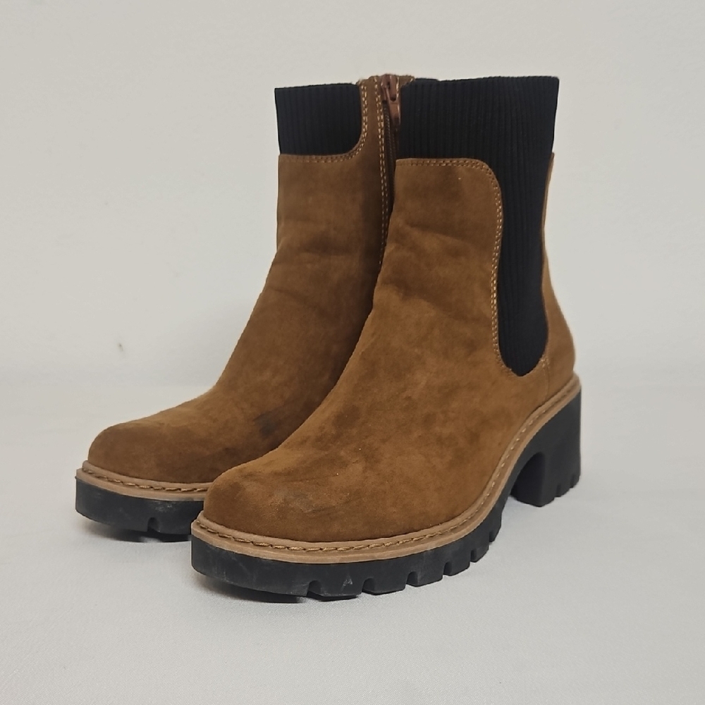 No Boundaries Tan Ankle Boots with Black Accents